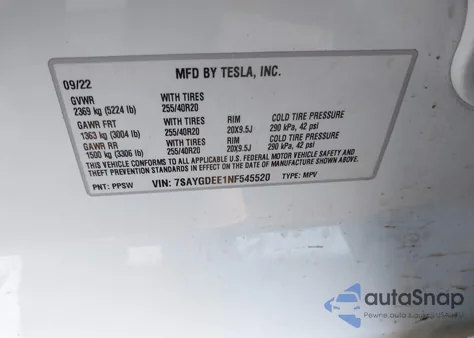 2022 Tesla Model Y Long Range Dual Motor All-Wheel Drive из США, поврежденный, VIN 7SAYGDEE1NF545520